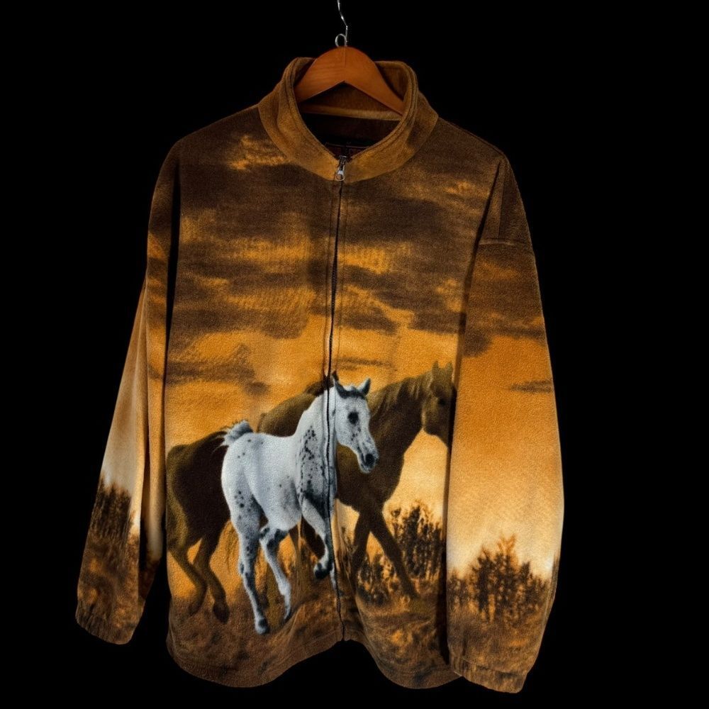 Trail Crest Men's 360 Horse Print Full Zip‎ Fleece Jacket Sz 2XL